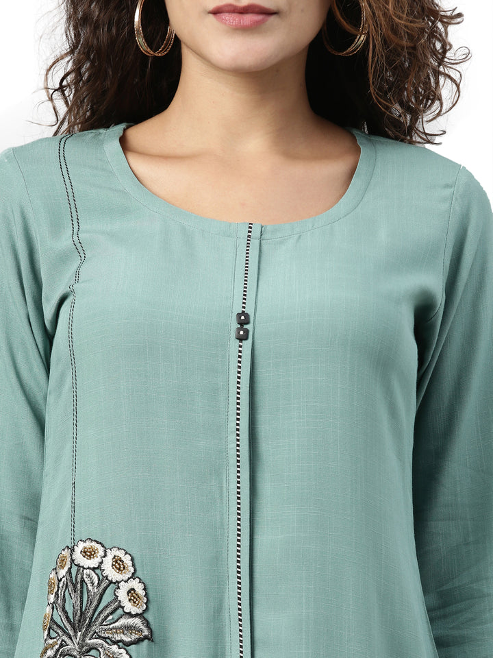 Neerus Women Turquoise Blue Solid Kurta