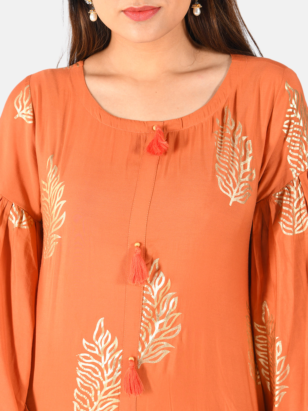 Neerus Orange muslin solid kurti - side view