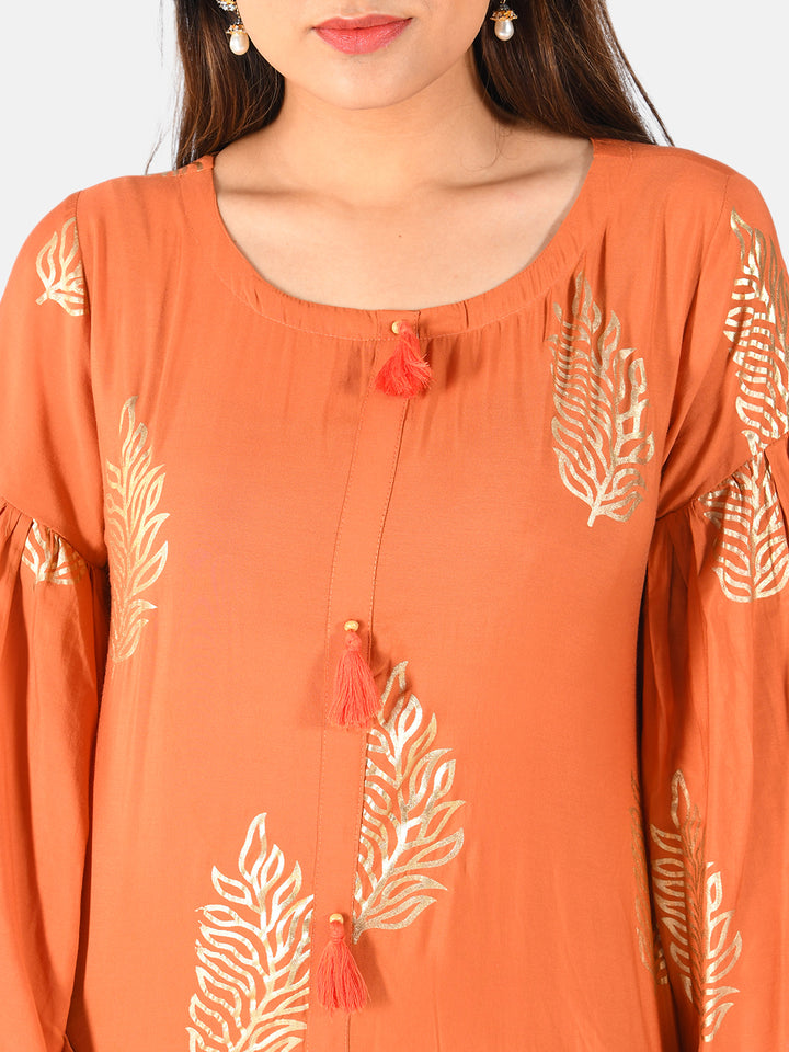 Neerus Orange muslin solid kurti - side view