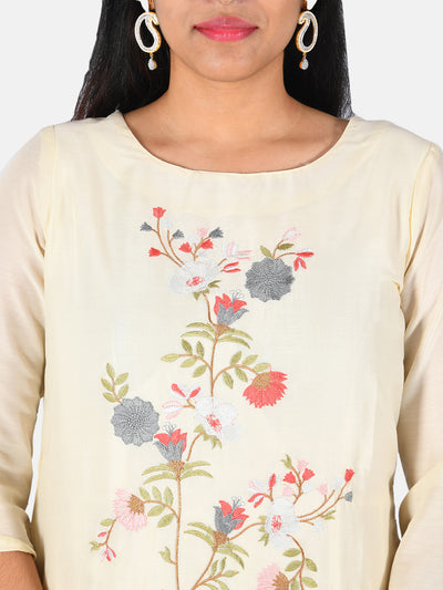 Neerus Women Cream-Coloured Embroidered Kurta with Sharara