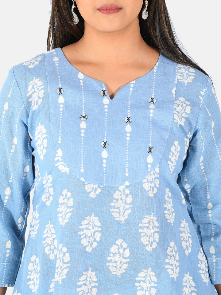 Neerus Blue printed A-Line kurta for women - detail view 1