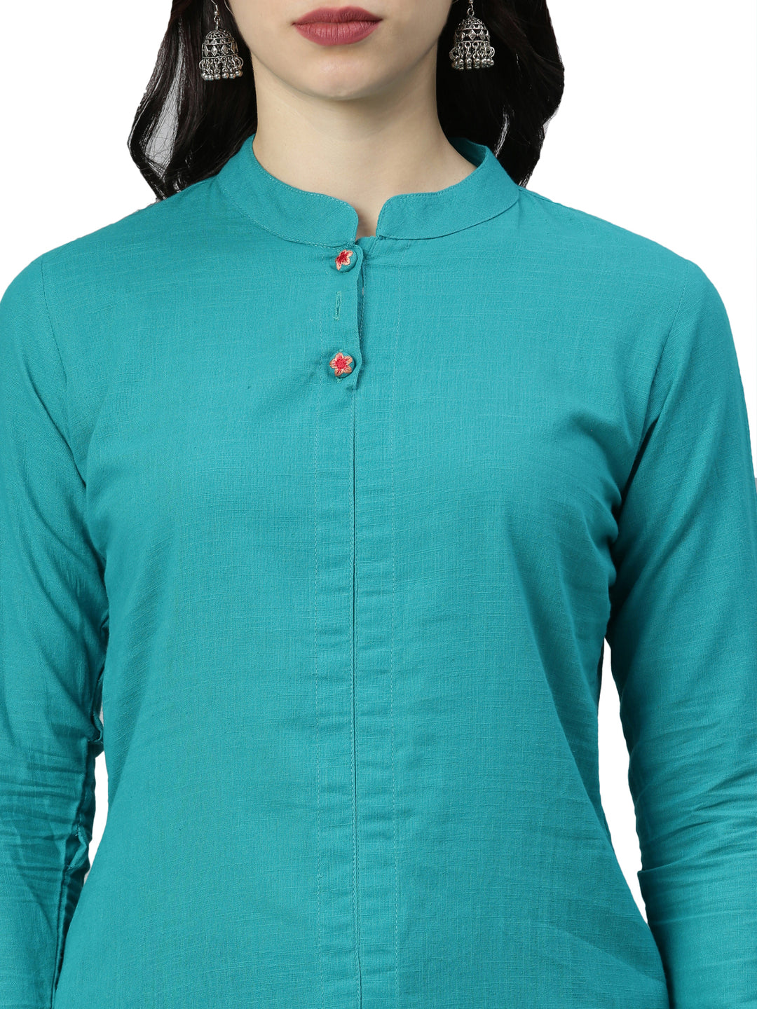 Neerus Women Sea Green  Black Solid Straight Kurta
