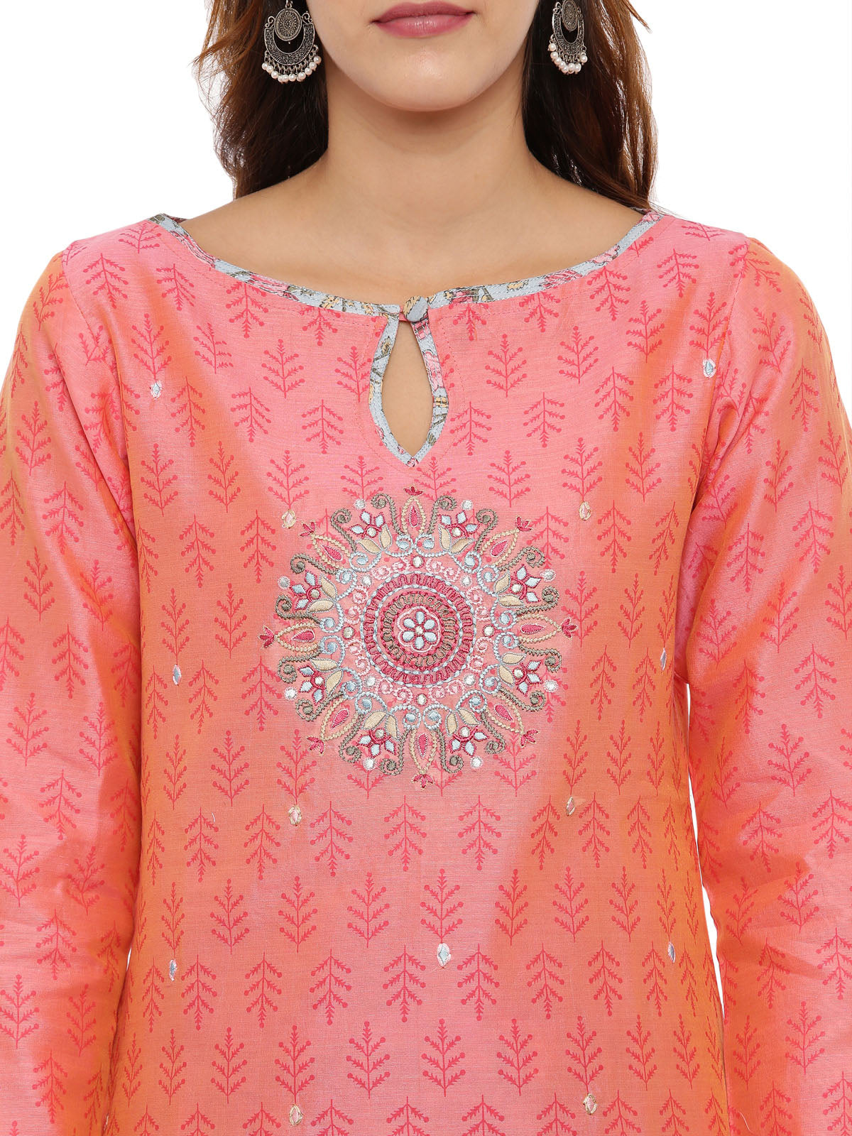 Neerus Women Peach-Coloured Woven Design Kurta with Salwar  Dupatta