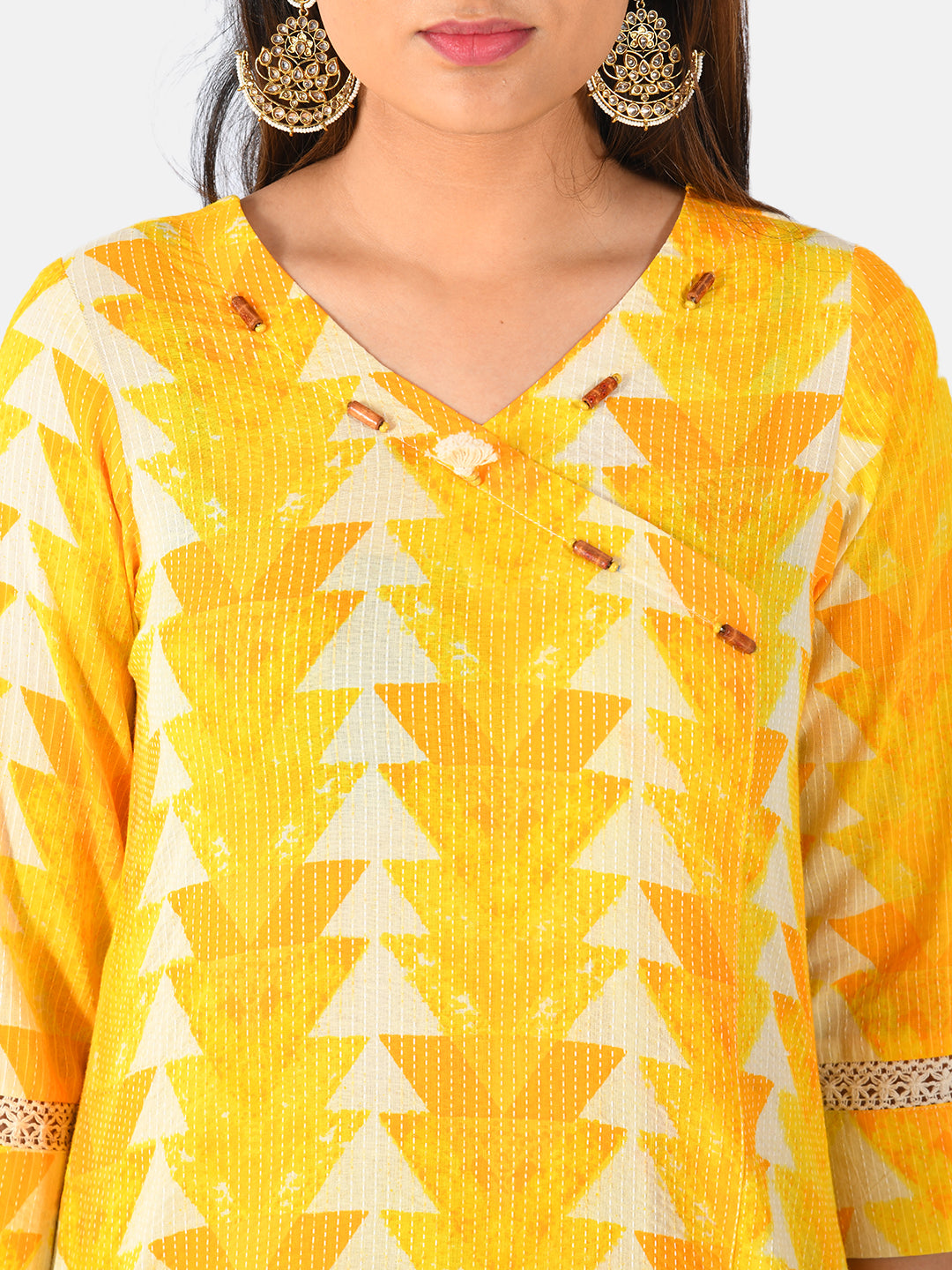 Neerus Yellow printed A-line kurta - detail view 1