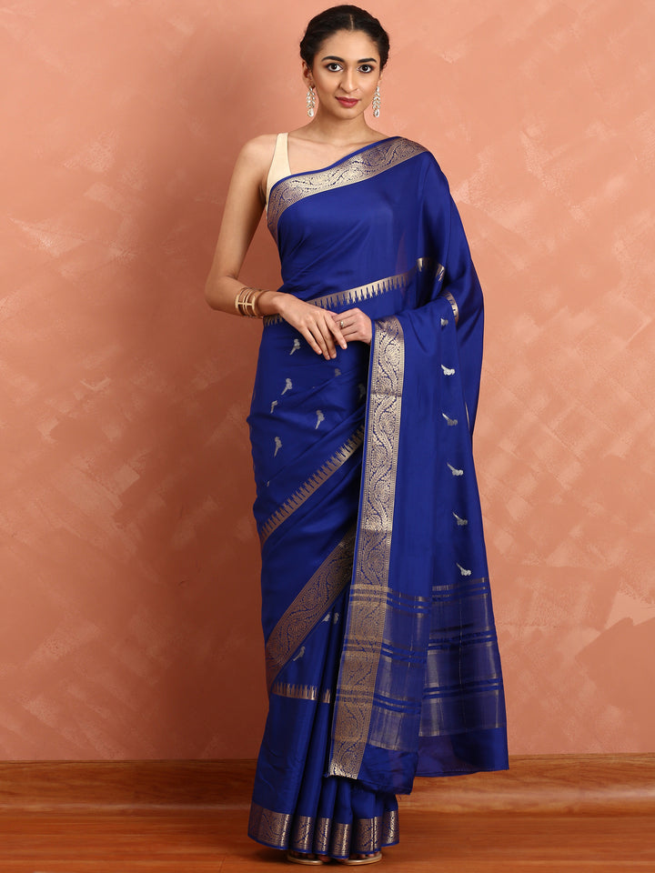 Royal blue mysore silk saree with pichvai motifs
