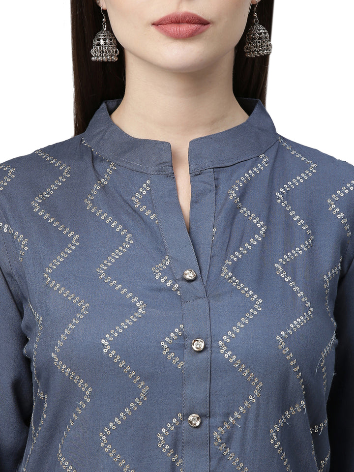 Neerus Women Blue Embellished Kurta