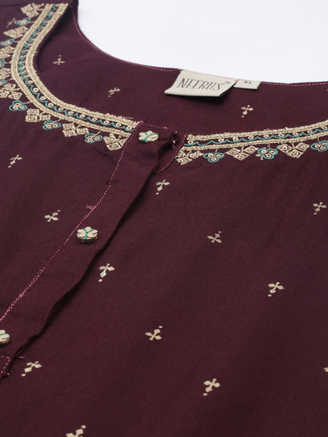 Neerus Brown ethnic printed straight kurta - detail view 1