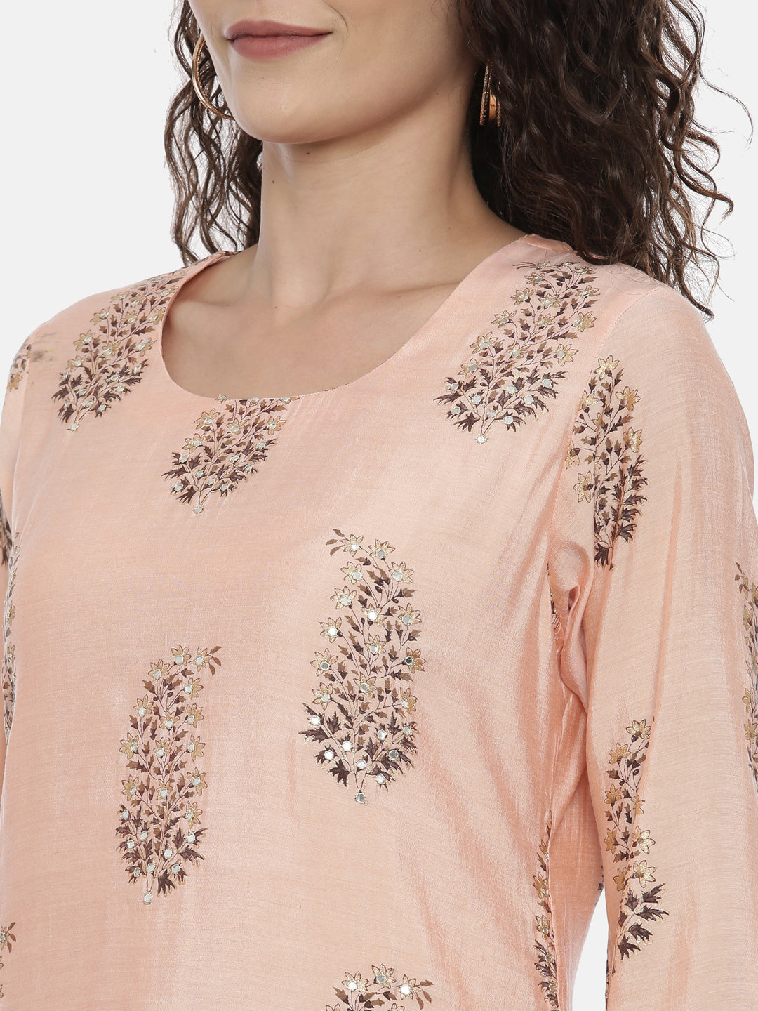 Neerus Women Peach-Coloured Ethnic Motifs Printed Kurta