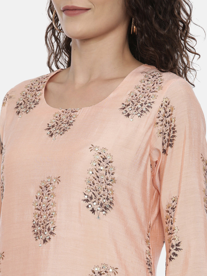 Neerus Women Peach-Coloured Ethnic Motifs Printed Kurta
