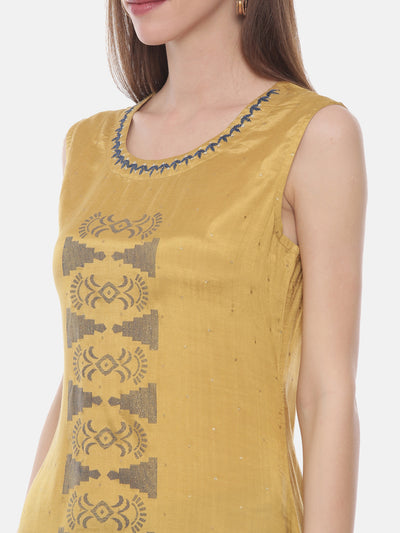 Neerus Women Mustard Embroidered Straight Kurta