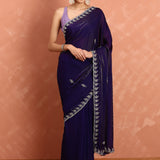 Purple Jimmy tissue saree with hand embroidery
