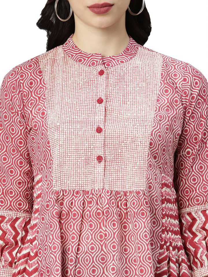 Neerus Women Red Printed A-Line Kurta