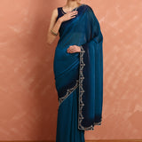 Royal blue jimmy tissue saree with Swarovski embroidery