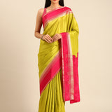 Green Mysore Crepe Silk Saree Plain Contrast Border And Pallu