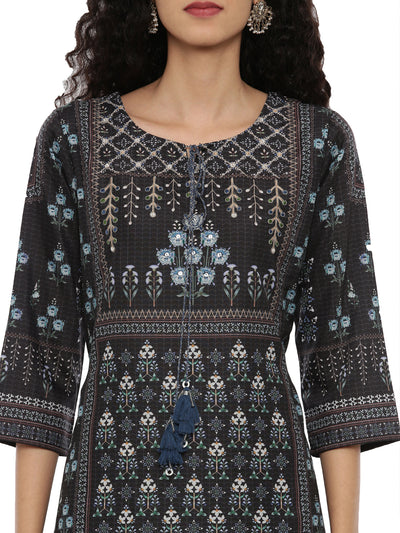 Neerus Women Black Printed A-Line Kurta