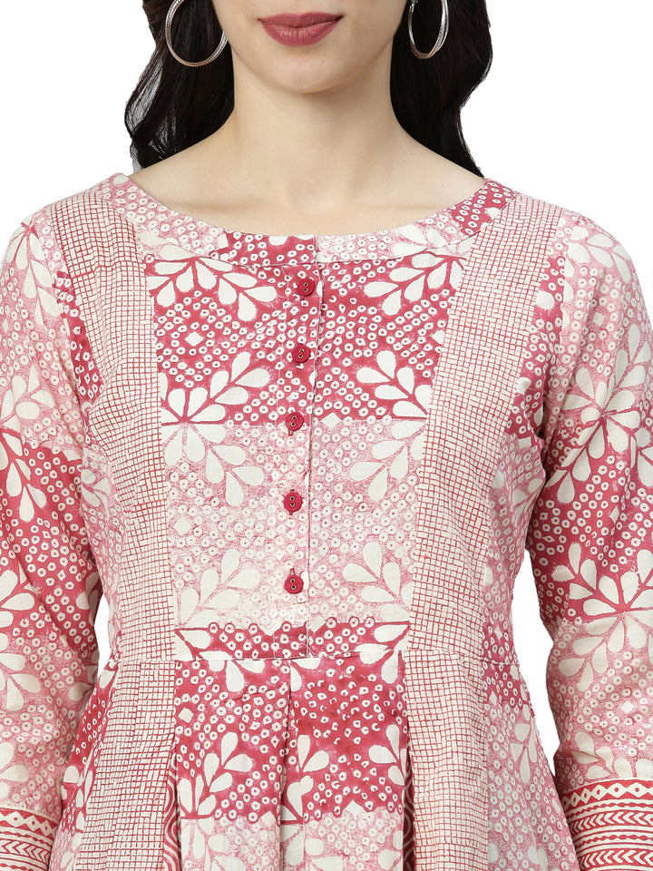 Neerus Red printed Anarkali kurta ethnic motifs - detail view 2
