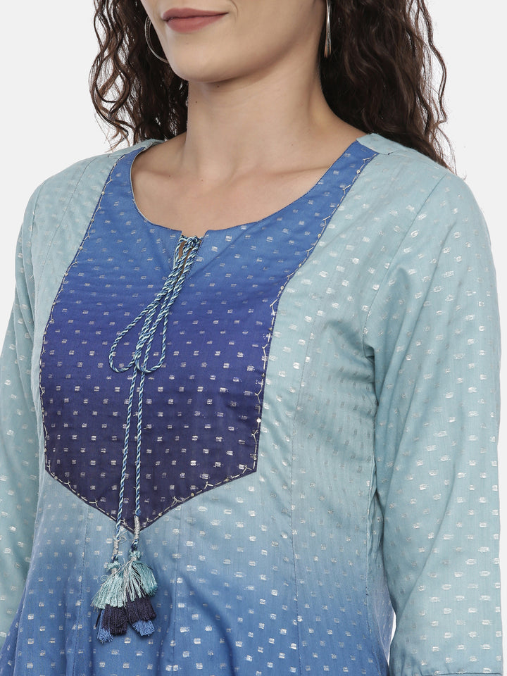 Neerus Blue Colourblocked Anarkali Kurta