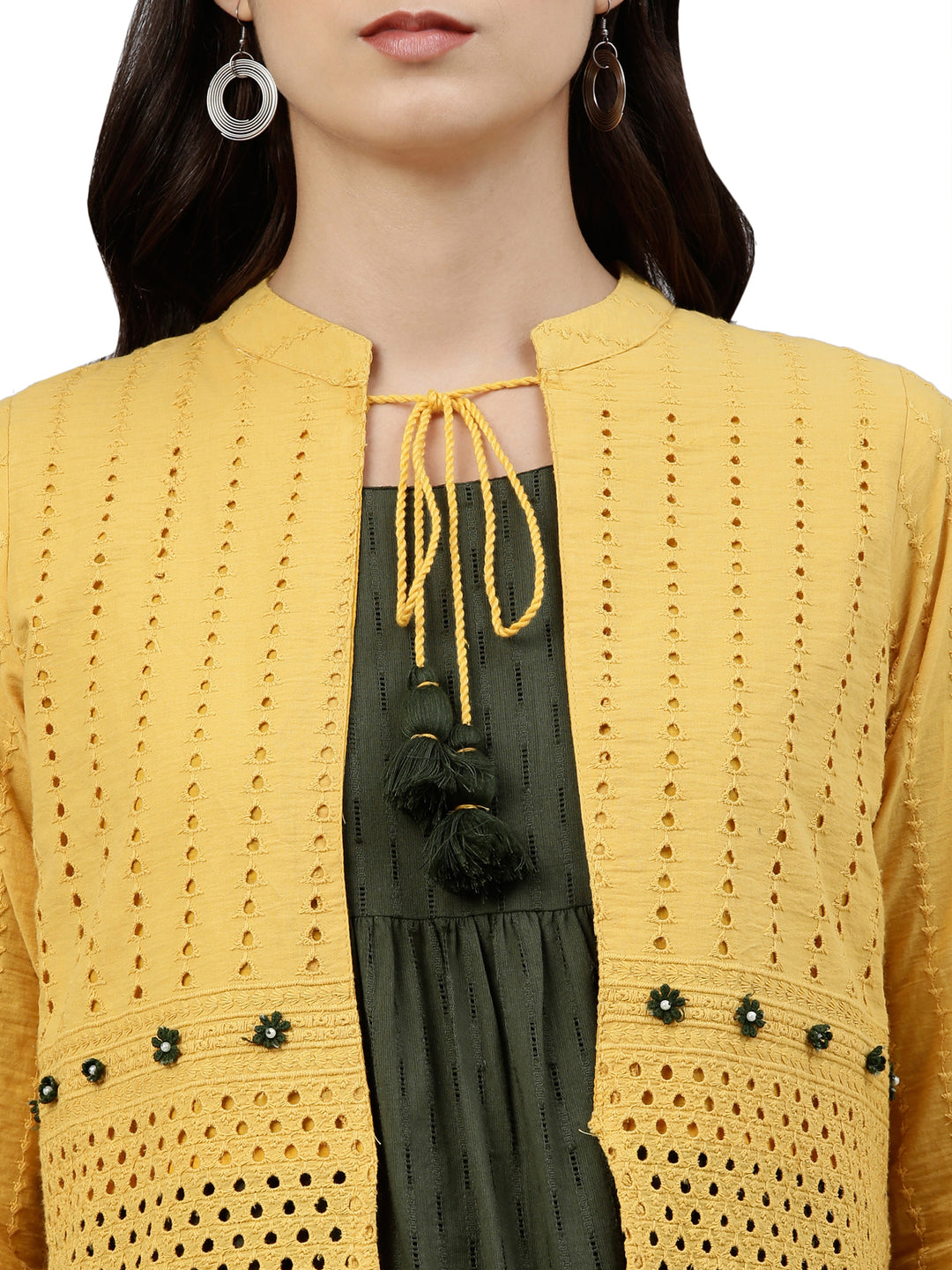Neerus Green silk woven Anarkali kurta - detail view 1