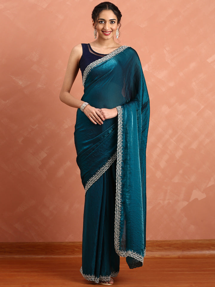 Peacock Jimmy saree with pearls & cut Dana embroidery