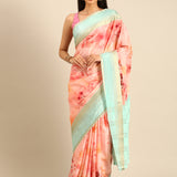 Peach Mysore Crepe Saree With Zari Contrast Border