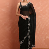 Black Jimmy Tissue Saree With Hand Embroidery