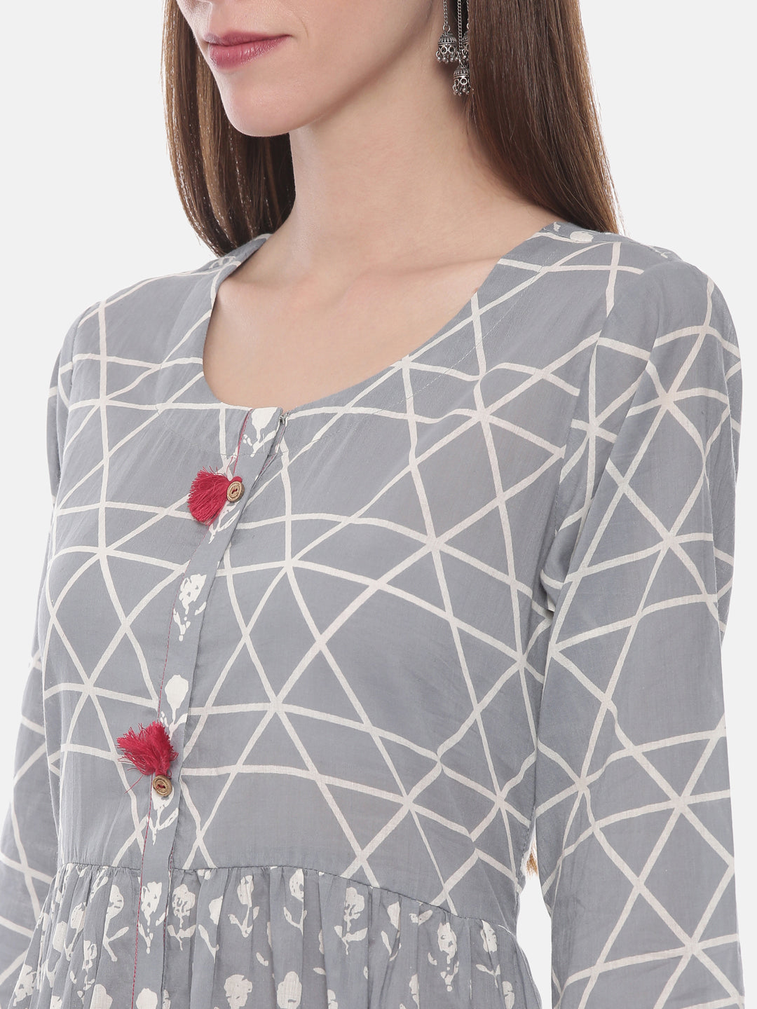 Neerus Women Grey Printed Anarkali Kurta