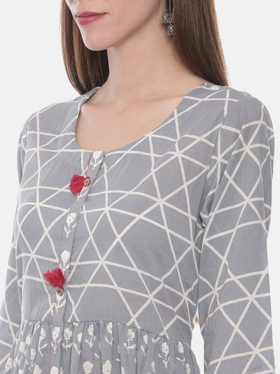 Neerus Women Grey Printed Anarkali Kurta