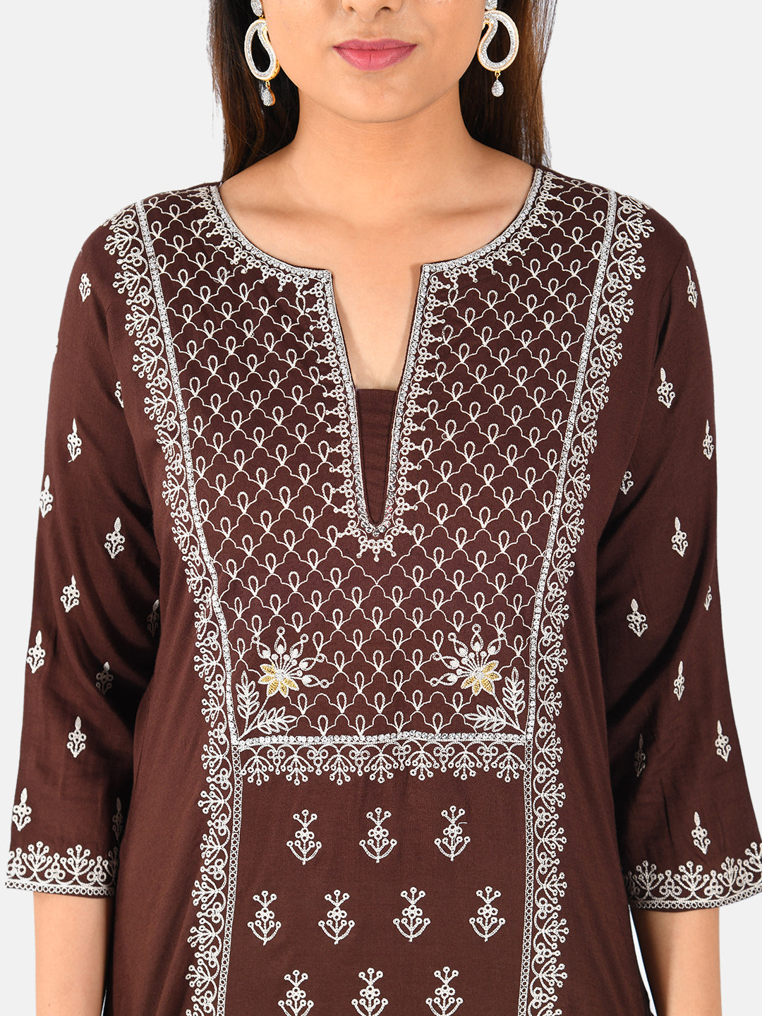 Neerus Brown printed A-Line kurta - detail view 1