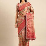 Banarsi Silk Saree With Meenakari Jaal Border & Hand Embroidery On Border And Readymade heavy blouse