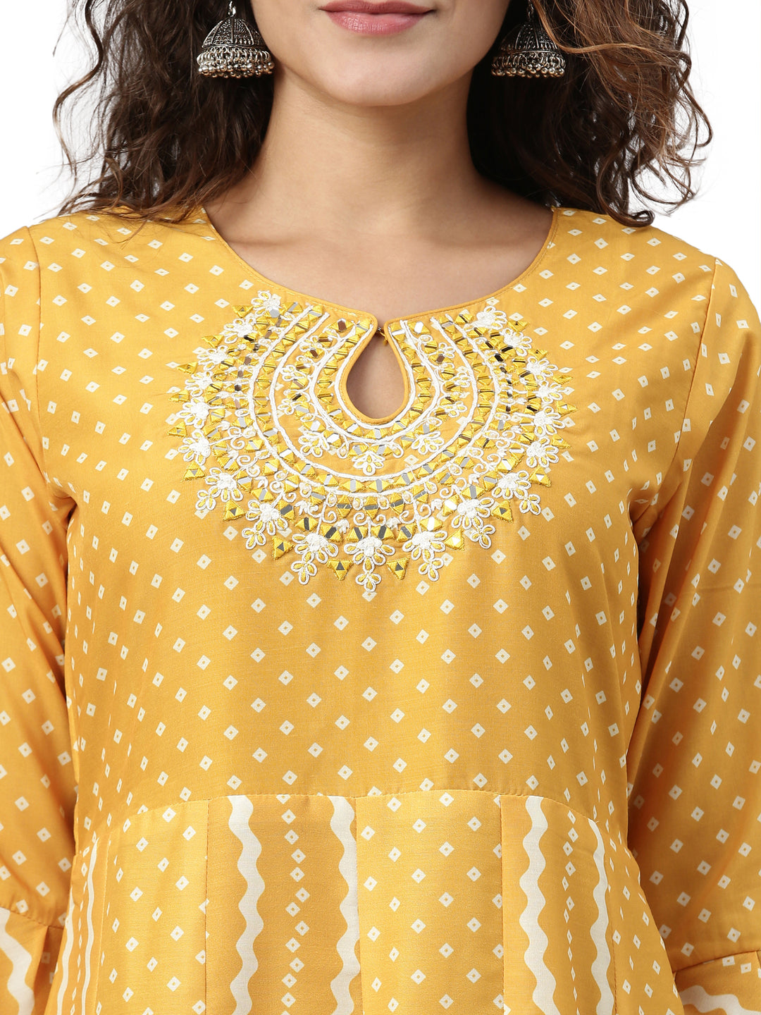 Neerus Yellow striped anarkali kurta - detail view 2