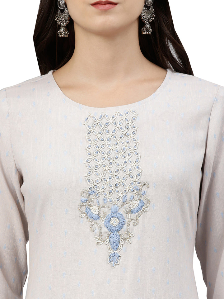 Neerus Grey embroidered floral kurta - detail view 2