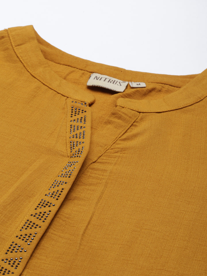 Neerus Yellow rayon solid kurti - detail view 1