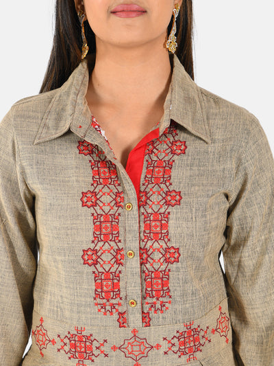 Neerus Women Beige Yoke Design A-Line Kurta