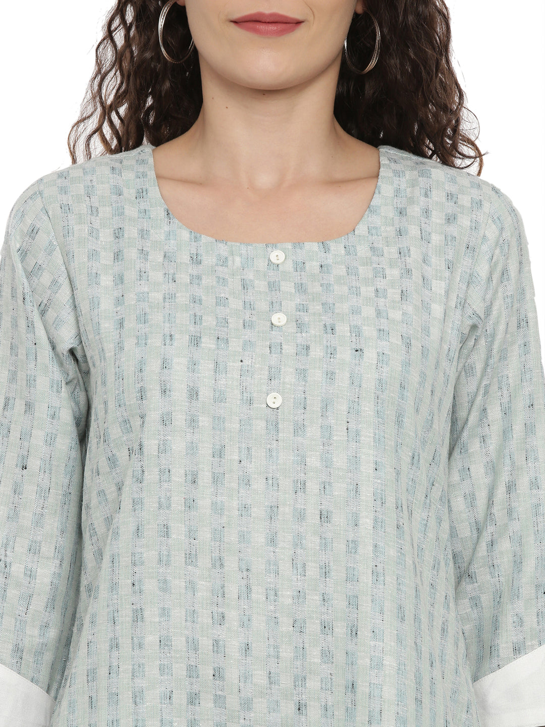 Neerus Green cotton printed straight kurta - detail view 1