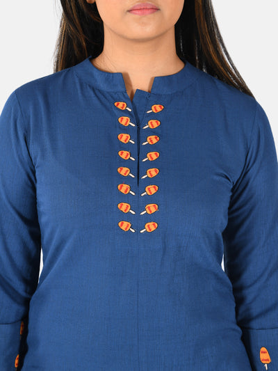 Neerus Women Blue Solid Straight Kurta