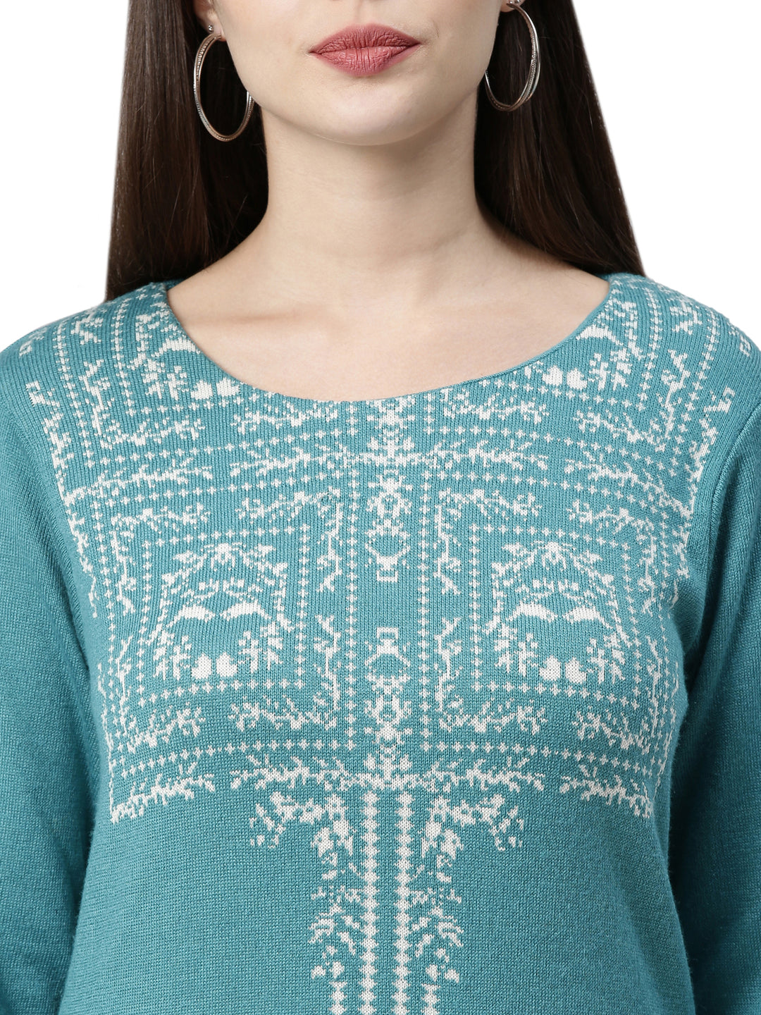 Neerus Women Turquoise Blue Ethnic Motifs Knitted Kurta