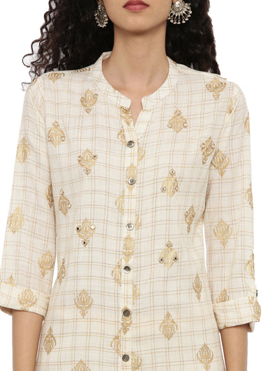 Neerus Women Cream-Coloured Thread Work Kurta