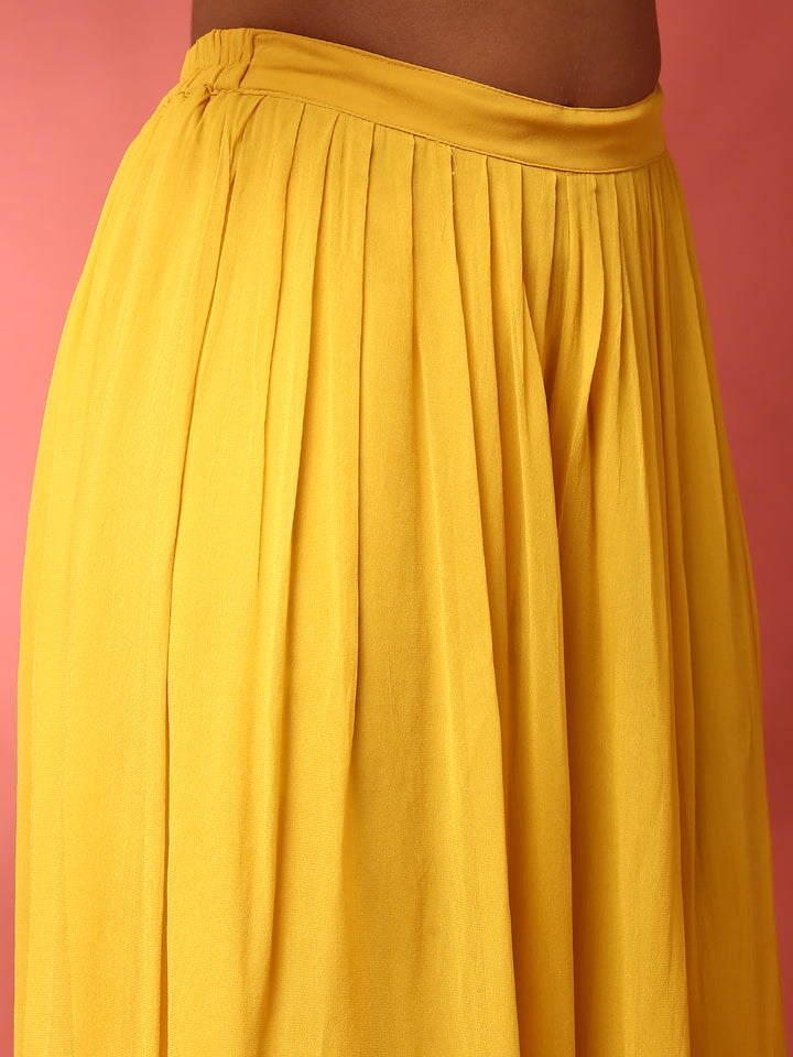 Yellow georgette embroidered peplum and palazzo Three piece set