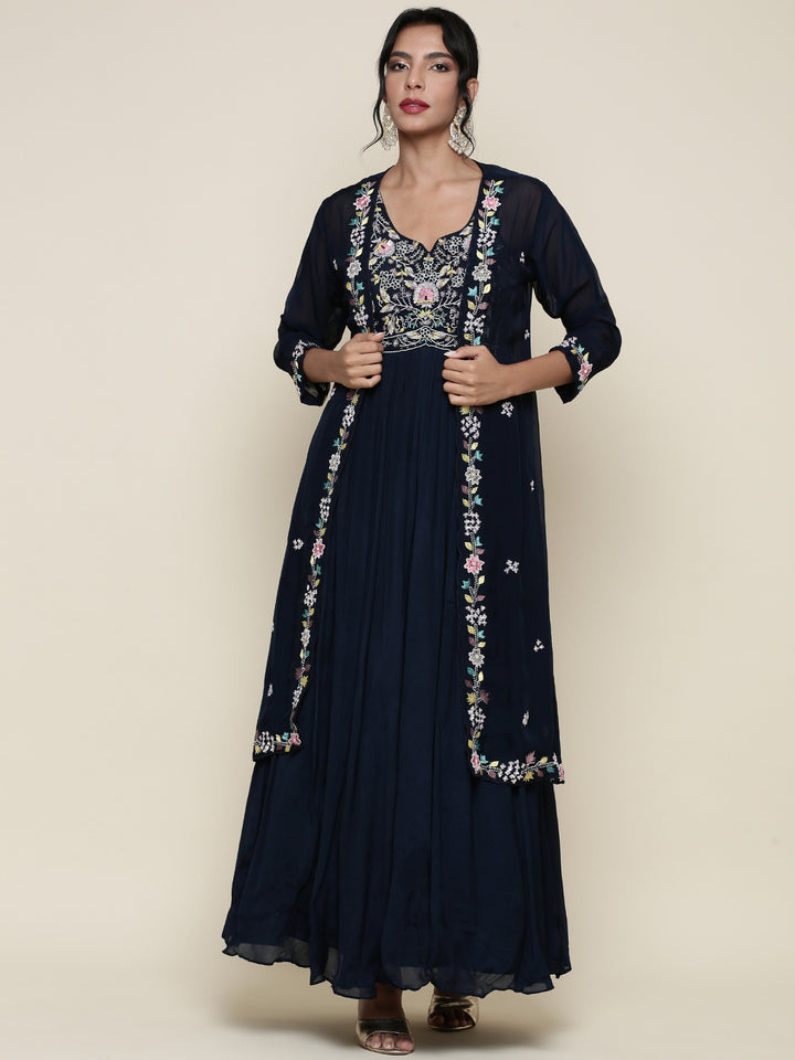 Peacock Georgette resham embroidered anarkali with jacket