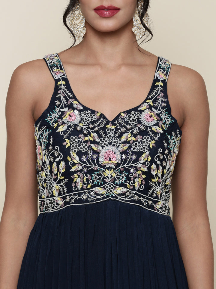 Peacock Georgette resham embroidered anarkali with jacket