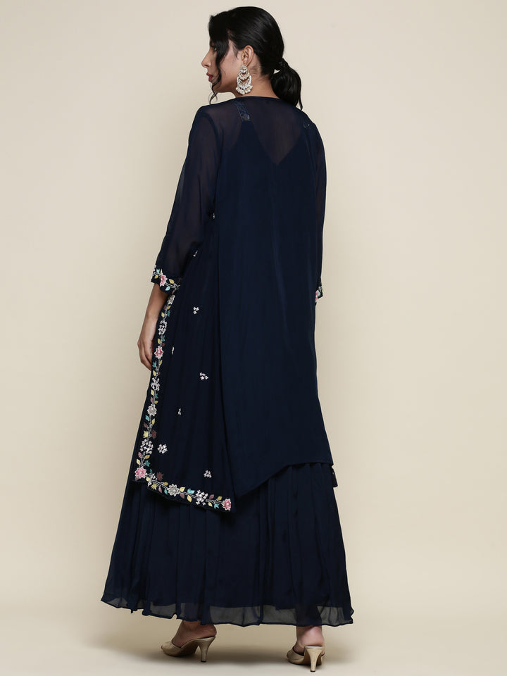 Peacock Georgette resham embroidered anarkali with jacket