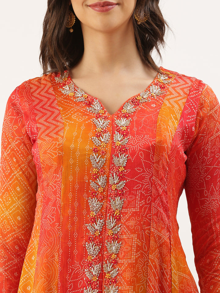 Orange Chinon Printed Short Kali