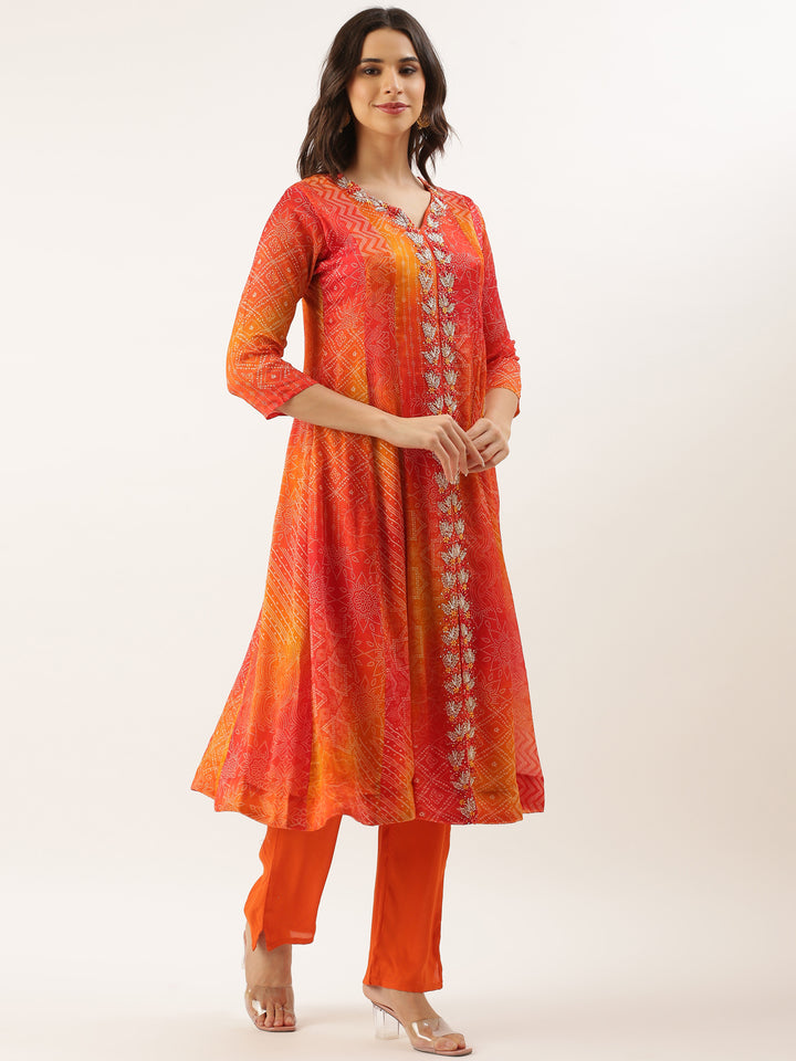 Orange Chinon Printed Short Kali