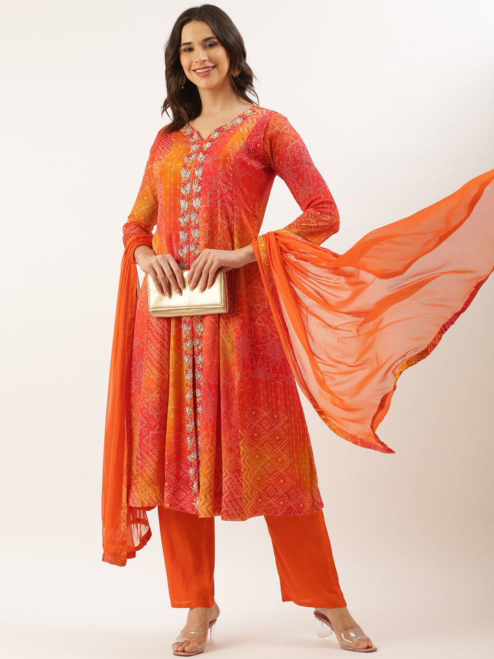 Orange Chinon Printed Short Kali