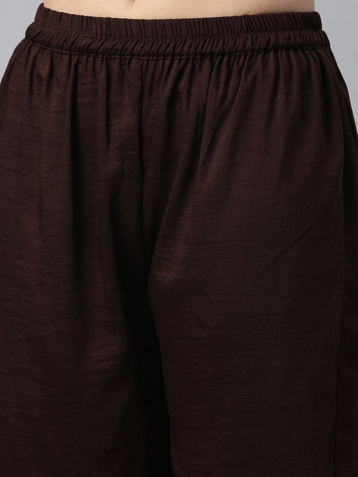 Neerus Brown silk printed panelled kurta set - detail view 4