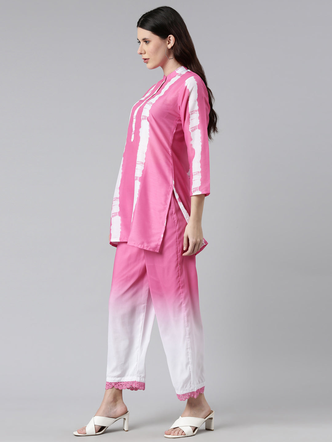 Neerus Pink straight kurta co-ord set with trouser - back view