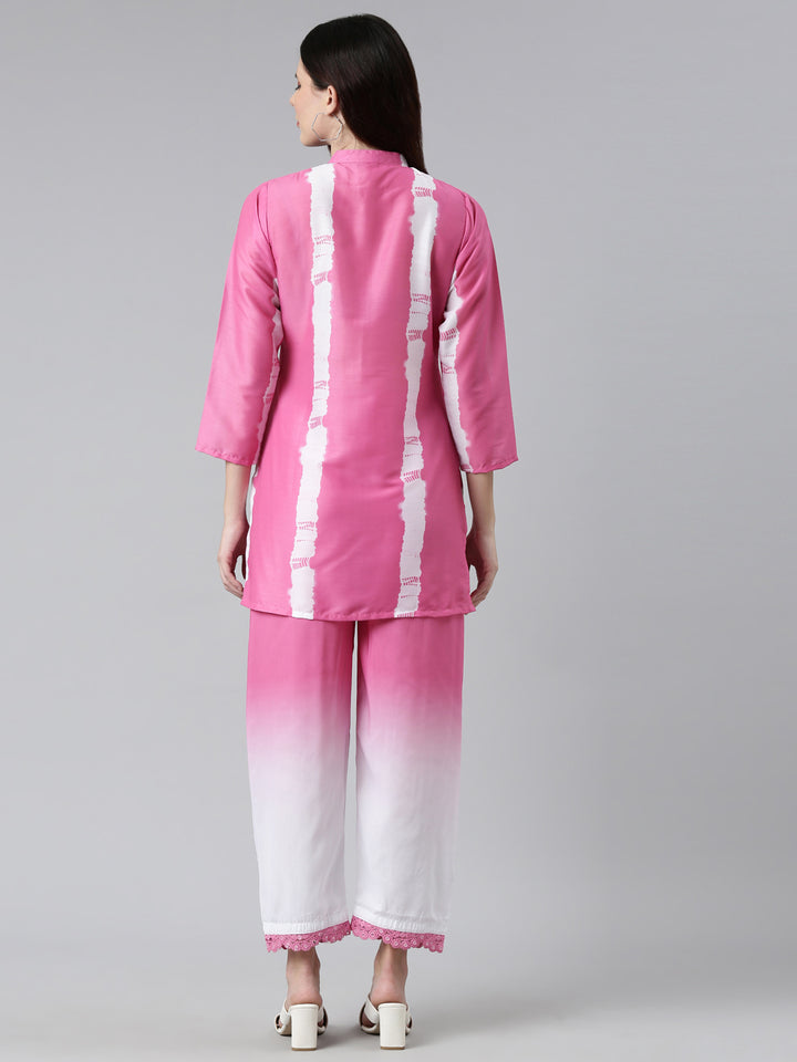 Neerus Pink straight kurta co-ord set with trouser - side view