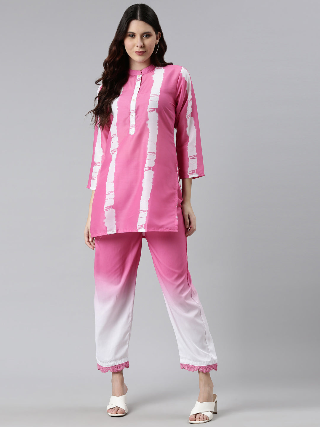 Neerus Pink straight kurta co-ord set with trouser - detail view 2