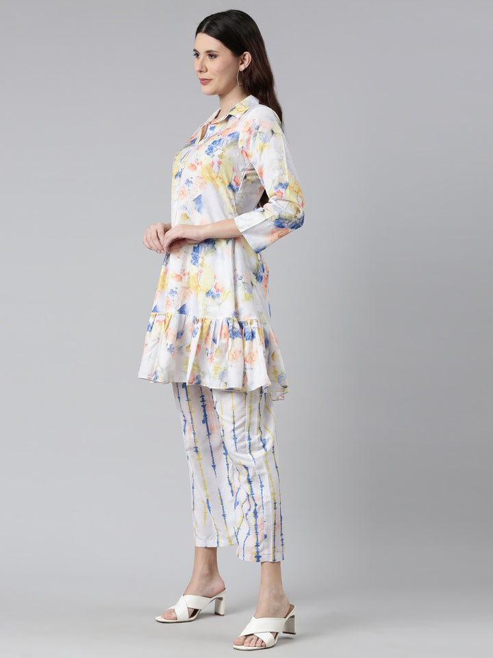 Neerus White printed co-ord set straight silhouette - back view