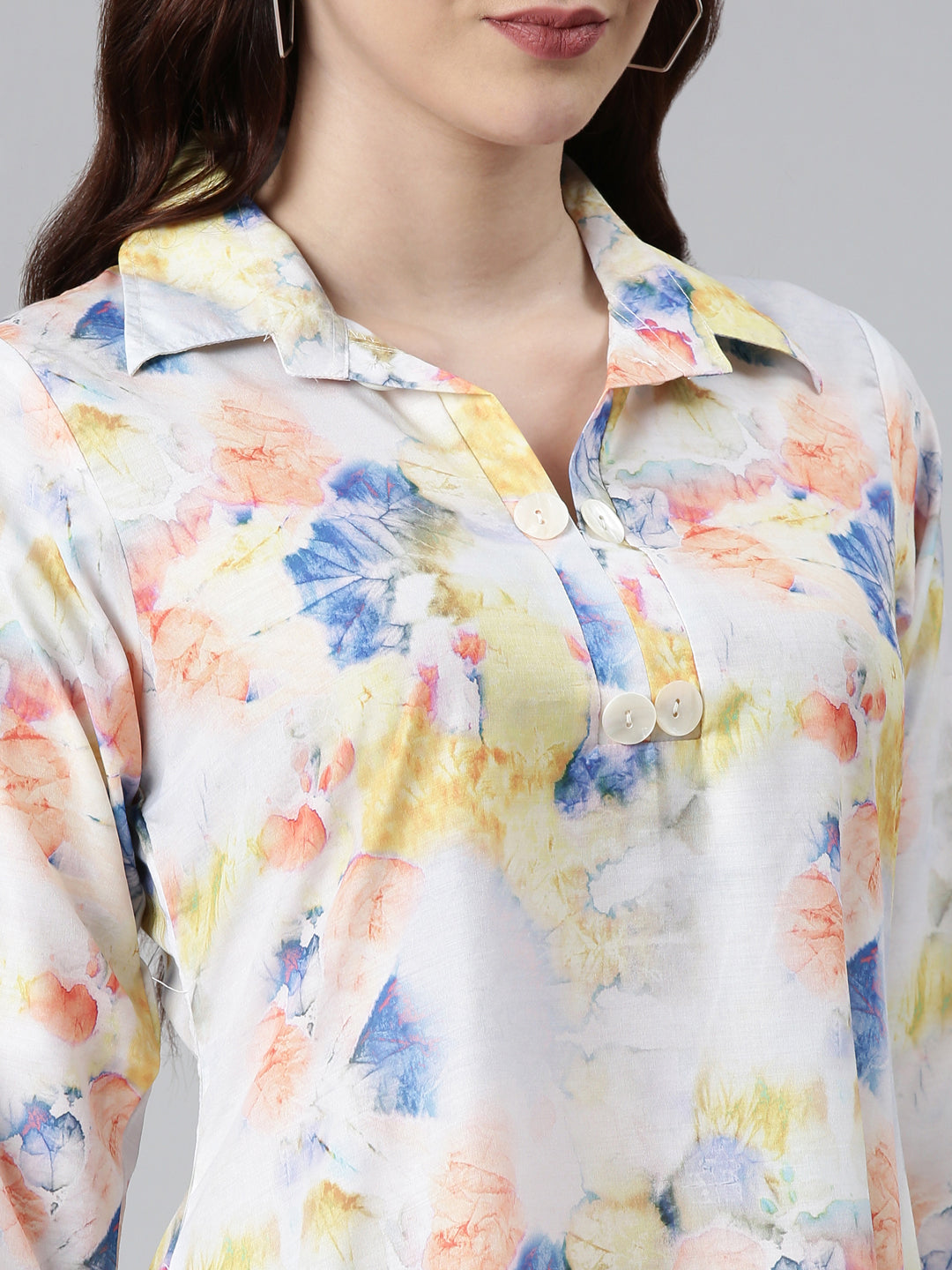 Neerus White printed co-ord set straight silhouette - detail view 1